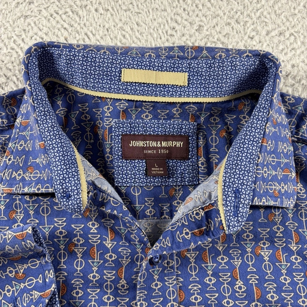 Johnston‎ & Murphy Button Up Shirt Mens Large Blue Martini Cocktail Flip Cuff
